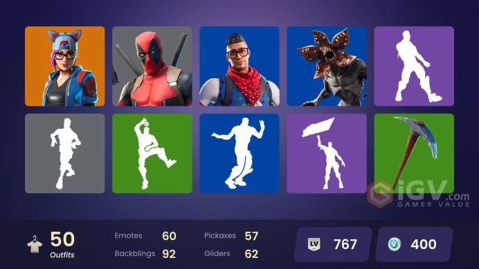 | PC/PSN/XBOX | 50 SKINS | Dire | Singularity | Rox | Sentinel | Zenith | Deadpool | Lynx | Gear Specialist Maya | A.I.M. | 400 VBUCKS | FyIgV |