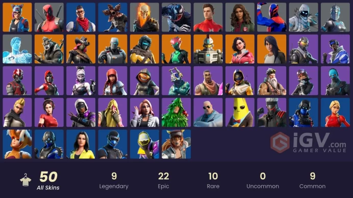 | PC/PSN/XBOX | 50 SKINS | Dire | Singularity | Rox | Sentinel | Zenith | Deadpool | Lynx | Gear Specialist Maya | A.I.M. | 400 VBUCKS | FyIgV |