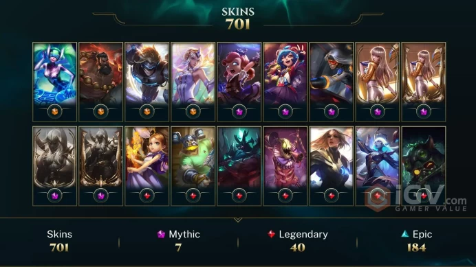 EUW ~ 800 Skins/Chromas - Neo PAX Sivir - Prestige K/DA Kai'Sa - Prestige Blood Moon Aatrox - Hextech Annie 7 Mythic - Nightbringer Yasuo DY144