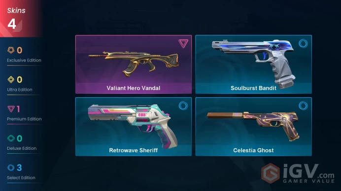 AP | VP 321 | LVL 90 | Valiant Hero Vandal | Retrowave Sheriff | Soulburst Bandit | Celestia Ghost | V0876
