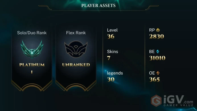 [EUW] S2026 -S2 - Platinum 1 -57LP- 65 Winrate - +30/-10 LP Gain - 2800 RP - 31K Be - Instant Delivery
