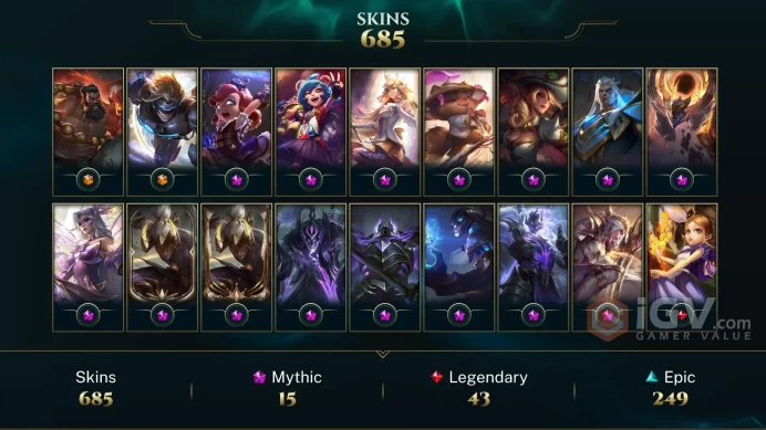 NA ~ 1000 Skins/Chromas - 15 Mythic - Prestige Faerie Court Katarina - Prestige Nightbringer Lee Sin - Prestige Battle Queen Diana - DY149