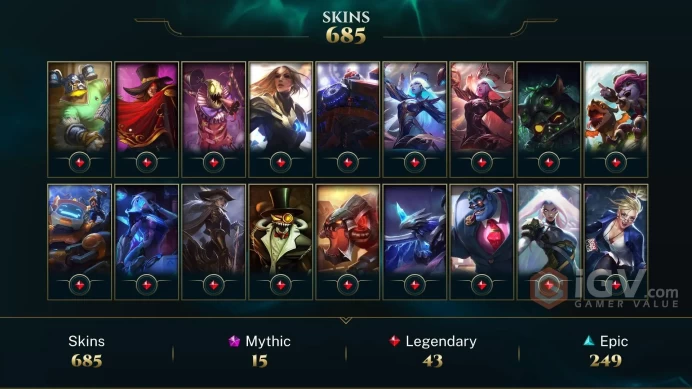 NA ~ 1000 Skins/Chromas - 15 Mythic - Prestige Faerie Court Katarina - Prestige Nightbringer Lee Sin - Prestige Battle Queen Diana - DY149