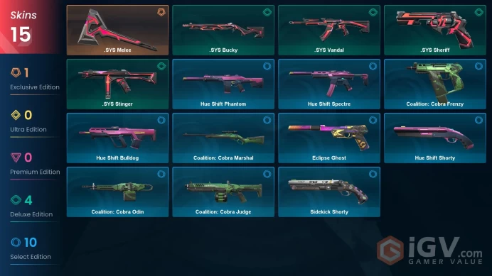 [LATAM] 15 Skins | 1 Knife | Full Acces | SYS Melee/ SYS Vandal / Hue Shift Phantom / SYS Sheriff |