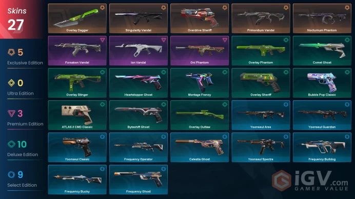 EU [ 27 TOP SKINS + 1 KNIFE ] Nocturnum Phantom + Primordium Vandal + Singularity Vandal + Overdrive Sheriff + Oni Phantom / full acces