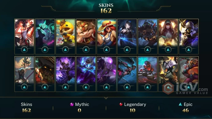 EUNE - RANK READY - 163 Champ - 162 Good Skins ( 2 Ultimate, 10 Legendary, 46 Epic) - 12K BE - S4 ACC - HANDMADE - FULL ACCES- CHEAP