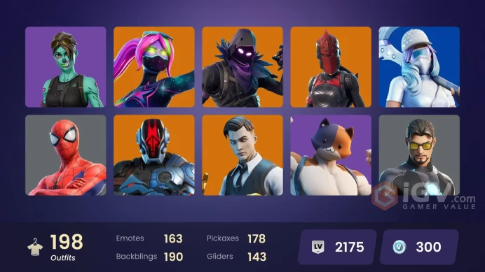 198 skins [All Platforms] OG STW | Lara Croft | Reaper | Dummy Supreme | Spider-Man | Spider-Gwen | Meowscles | 300 VB | Instant Delivery