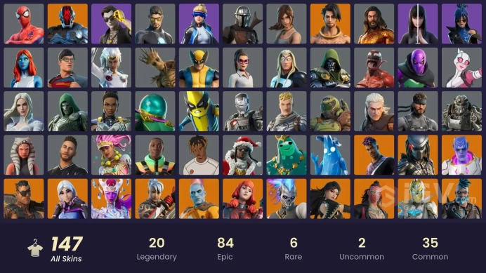 147 skins [All Platforms] Lara Croft | Neo Versa | Spider-Man | Geralt of Rivia | Peter Griffin | Kymera | 50 VB | Instant Delivery