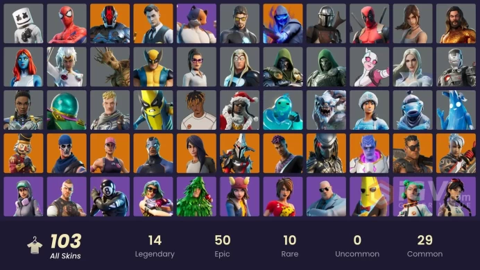 103 skins [All Platforms] OG STW | Merry Mint Axe | Leviathan Axe | Lara Croft | Orange Justice | Spider-Man | 2400 VB | Instant Delivery