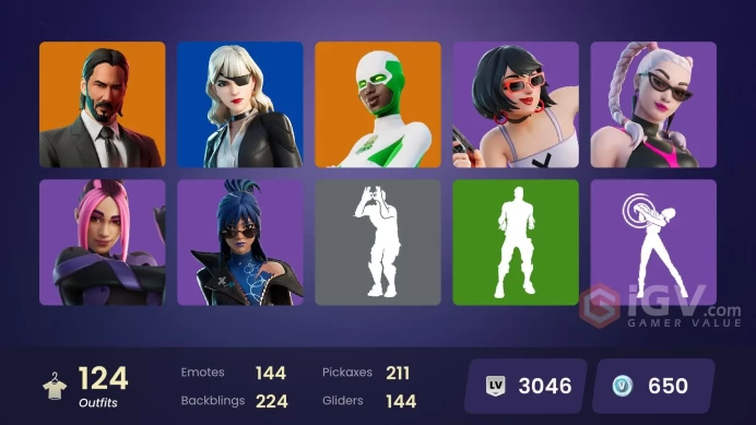 124 skins [All Platforms] Backlash | John Wick | Geralt of Rivia | Peter Griffin | Cloud Striker | 650 VB | Instant Delivery