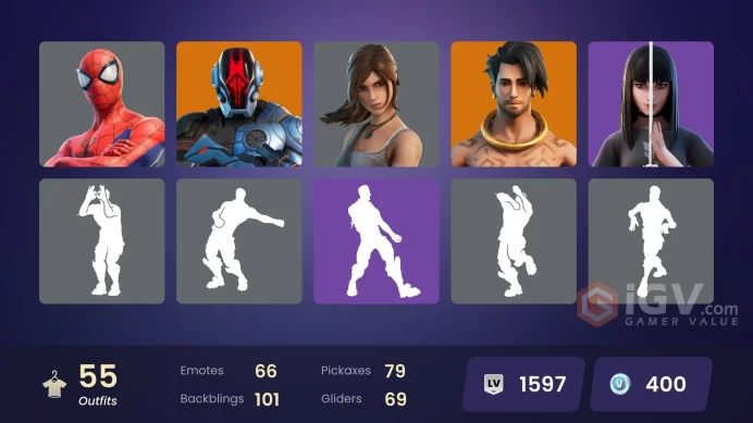 55 skins [All Platforms] Lara Croft | Spider-Man | Kymera | The Cube Queen | The Foundation | Joey | Ronin | 400 VB | Instant Delivery