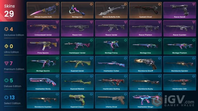 EU 29 skins 3 knifes | Montage Axe | Reaver Butterfly Knife | Ayakashi Ghost | Altitude Knuckle Knife | Reaver Guardian | Reaver Odin | V0218