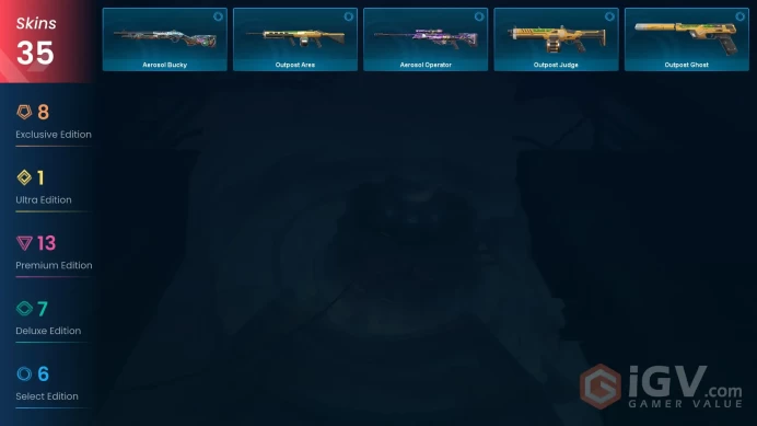 NA - LVL 23 - Unranked - 5 Knifes - 35 Skins (~54,925 VP) Elderflame Vandal, Prime Axe, Sentinels of Light Vandal, Glitchpop Classic, Sovereign 