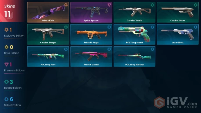 NA - LVL 3 - Unranked - 1 Knife - 11 Skins (~7,075 VP) Nebula Knife, Spline Spectre, Cavalier Vandal