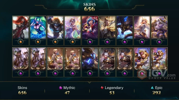 EUW - 765 Skins/Chromas - 47 Mythic - Prestige Nightbringer Kayn - Prestige True Damage Yasuo - Prestige True Damage Qiyana - DY156