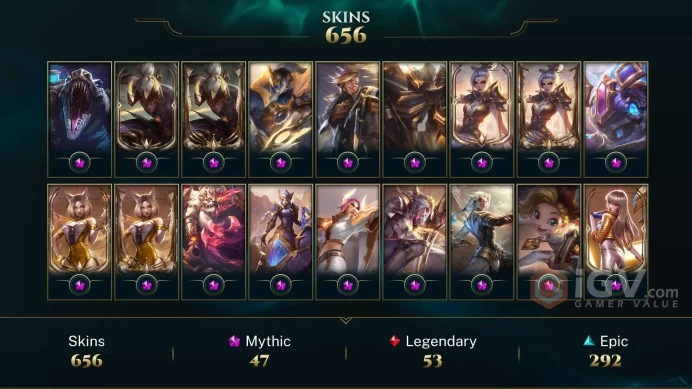 EUW - 765 Skins/Chromas - 47 Mythic - Prestige Nightbringer Kayn - Prestige True Damage Yasuo - Prestige True Damage Qiyana - DY156