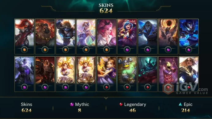EUW - 506 LVL - 732 Skins/Chroma - Dreadnova Darius - Hextech Kassadin - Final Boss Veigar Chroma Mythic Prestige Star Guardian Malphite DY158