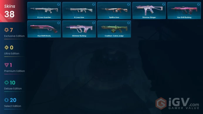EU - LVL 80 - Unranked - 5 Knifes - 38 Skins (~23,815 VP) RGX 11z Pro Phantom, RGX 11z Pro Firefly, Forsaken Ritual Blade, VCT LOCKIN Misericord