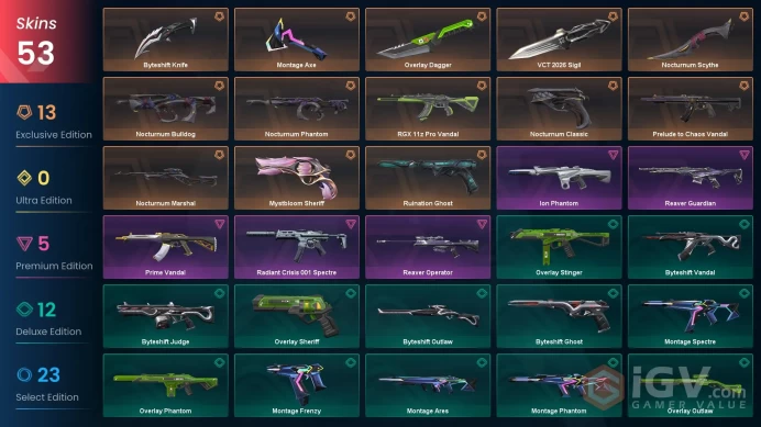 EU-Turkey 53 Skins VCT 2026 Sigil Nocturnum Scythe Nocturnum Phantom Chaos Vandal Rgx Vandal Ion Phantom Prime Vandal 962635