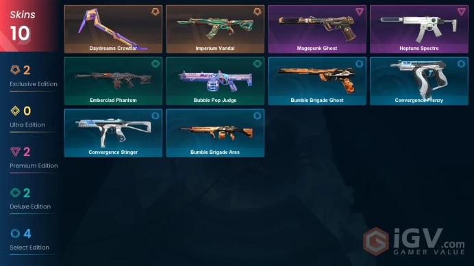 AP | 10 skins | Imperium Vandal | Daydreams Crowbar | Magepunk Ghost | Neptune Spectre | Emberclad Phantom | Bubble Pop Judge | Z6577