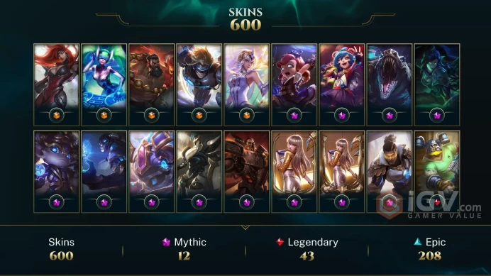 NA - 380 LVL - Platinum 2022 - 600 Skins - Rare Chromas - 12 Mythic - Prestige K/DA Kai'Sa - Dreadnova Darius - Soulstealer Vayne - DY160