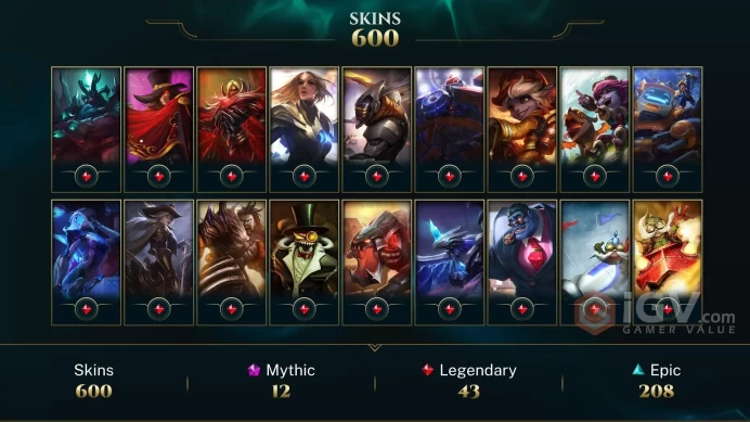 NA - 380 LVL - Platinum 2022 - 600 Skins - Rare Chromas - 12 Mythic - Prestige K/DA Kai'Sa - Dreadnova Darius - Soulstealer Vayne - DY160