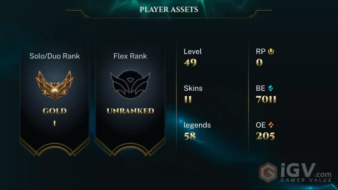 LAN GOLD1 - 0 WIN 1 LOSE - 11 SKIN - 60 CHAMP - FULL ACCES - INTASNT DELIVERY I SAFETY