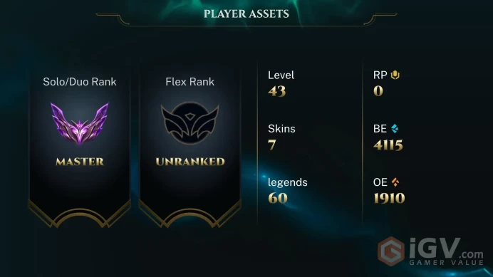 EUW / MASTER %70WR - LAST SEASON MASTER - 60 Champ - 7 Good Skins(1 Legendary) - 4.1K BE - HONOR 4 - HANDMADE - FULL ACCES - CHEAP