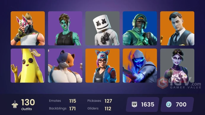 Fortnite Account [PC] 130 skins | Reflex | Grind | Clutch | Snake Eyes | Rogue Agent | Sentinel | Gear Specialist Maya | Dire | 700 VB