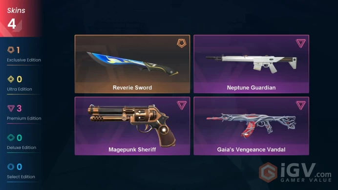 [NA] 4SKINS | 1KNIVES |Reverie Sword Magepunk Sheriff Gaia's Vengeance Vandal Neptune Guardian