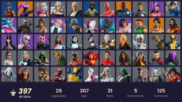 FA / 395 SKINS / RENEGADE RAIDER / CHUN-LI / RAINBOW RACER / THE AGELESS CHAMPION / GOLD ETERNAL KNIGHT / FIELD COMMANDER /