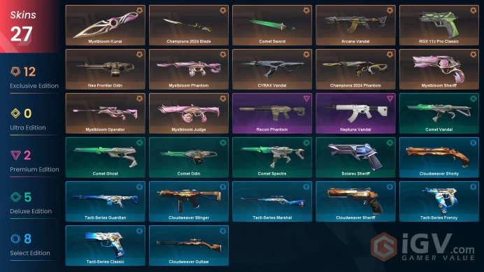 EU/TR | Champions 2024 Bundle, Mystbloom Bundle, Arcane Vandal, Neptune Vandal, Recon Phantom, CYRAX Vandal, RGX Pro Classic, Neo Frontier Odin
