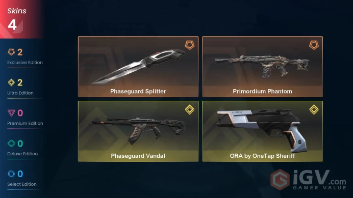 Eu-Europe | Phaseguard Splitter | Phaseguard Vandal | Primordium Phantom | Ora Sheriff | 4 Skins | Level 20 | Full Acc