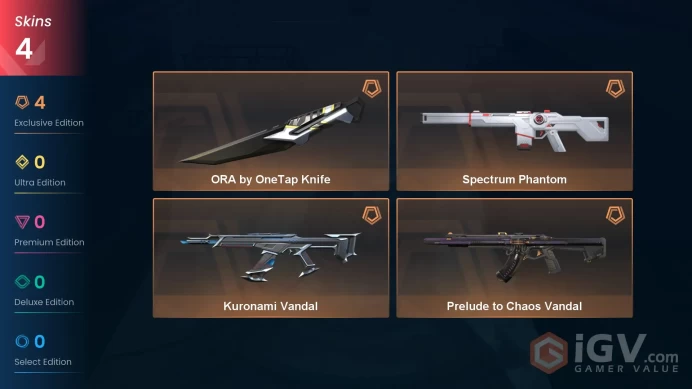 Eu-Europe | Ora Knife | Kuronami Vandal | Prelude To Chaos Vandal | Spectrum Phantom | 4 Skins | Level 20 | Full Acc