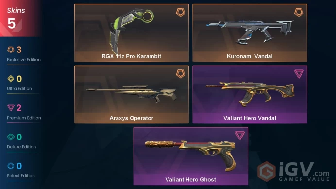 Na-Usa-Can | RGX 11z Pro Karambit | Kuronami Vandal | Valiant Hero Vandal | Araxys Operator | Valiant Hero Ghost | 5 Skins | Level 20 | Full Acc
