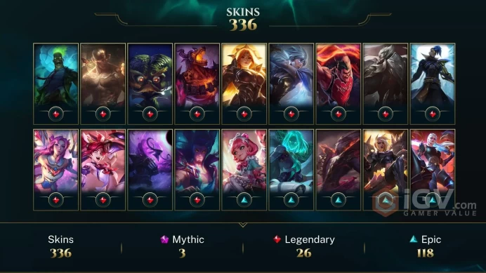 EUW - 336 Skins ~ All Champs - Prestige Pulsefire Thresh - Dark Star Thresh - God-King Darius - Dunkmaster Darius - Star Guardian Kai'Sa DY189