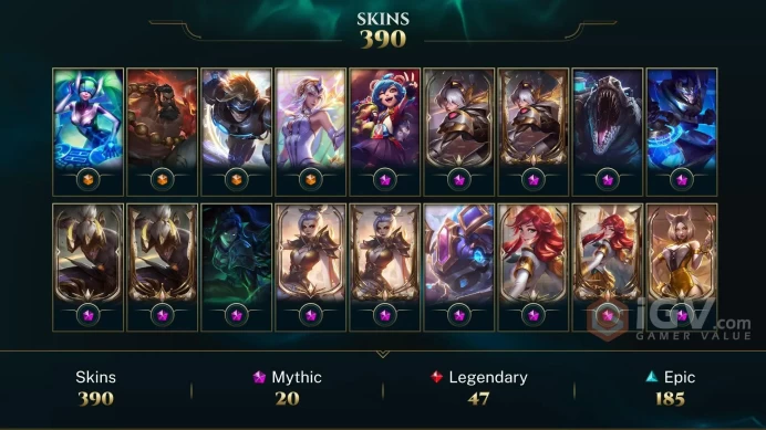 NA - 427 LVL - 462 Skins/Chromas - 20 Mythic - Prestige True Damage Yasuo - Prestige Project: Irelia - Prestige Valiant Sword Riven - DY177