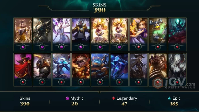 NA - 427 LVL - 462 Skins/Chromas - 20 Mythic - Prestige True Damage Yasuo - Prestige Project: Irelia - Prestige Valiant Sword Riven - DY177