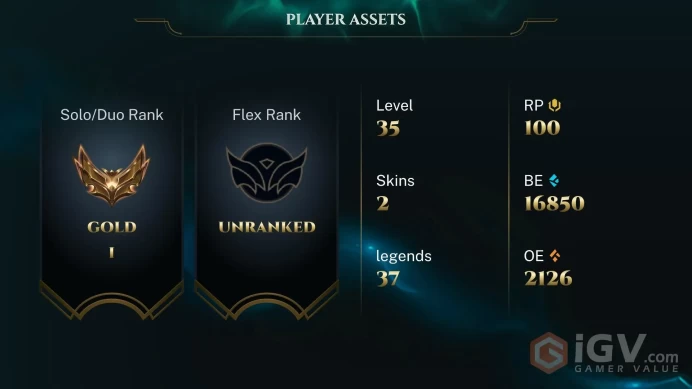 [EUW] S2026 - Gold 1 -12LP- 60 Winrate - +30/-10 LP Gain - Honor 4 - 16K Be - Instant Delivery