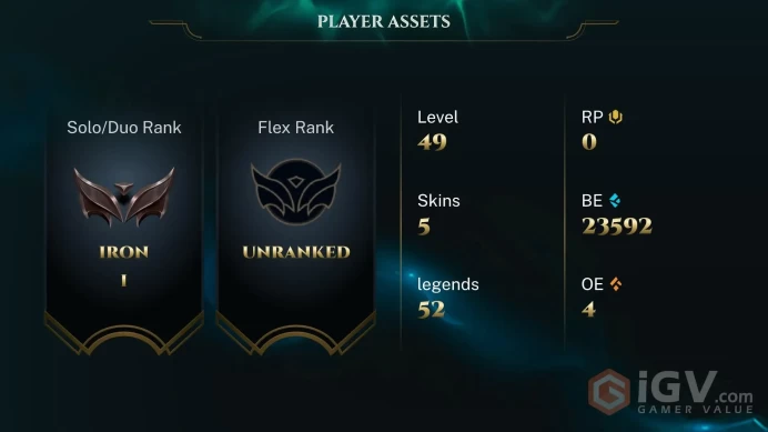 EUW / IRON 1 %0WR - 52 Champ - 5 Perfect Skins(1 Epic) - 23.5K BE - HONOR 3 - HANDMADE  - S14 ACC - FULL ACCES -CHEAP