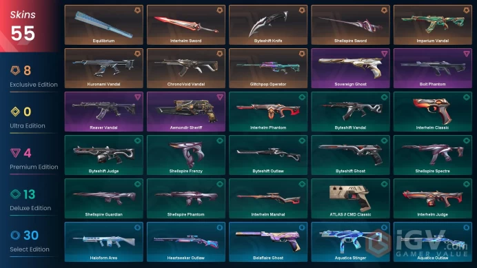 EU-Turkey 55 Skins Kuronami Vandal ChronoVoid Vandal Glitchpop Operator Imperium Vandal Aemondir Sheriff Reaver Vandal #99060212 