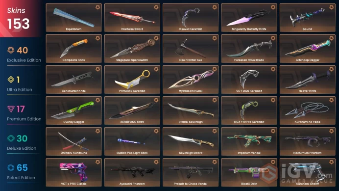 EU/ TUR 156090 Spent VP VCT 2025 Karambit Champions 2025 Vandal Ayakashi Phantom Evori Dreamwings Ghost Recon Phantom Prime Vandal Kuronami no Y