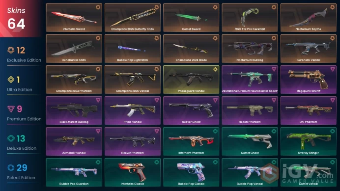 EU/ TUR 56300 Spent VP Champions 2024-2025 Bundle Kuronami Vandal Phaseguard Vandal Recon Phantom Prime Vandal Reaver Phantom Aemondir Vandal On