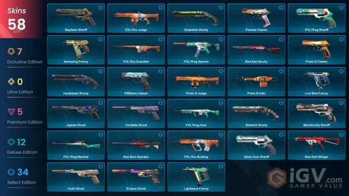 EU / 58 Skins / Reaver Vandal / Oni Phantom / RGX 11z Pro Firefly / Prime Vandal / V136