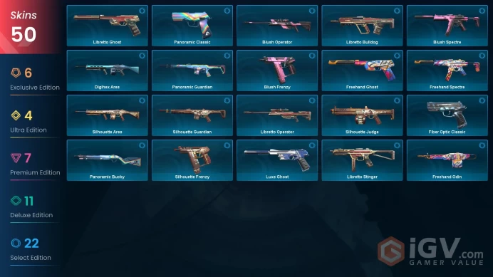 EU / 50 Skins / Ion Karambit / Ion Vandal / RGX 11z Pro Firefly / Onimaru Kunitsuna / Sandswept Dagger / V145
