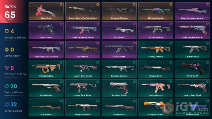 EU / 65 Skins / Reaver Vandal / Oni Phantom / Forsaken Vandal / Gaia's Vengeance Vandal / V131