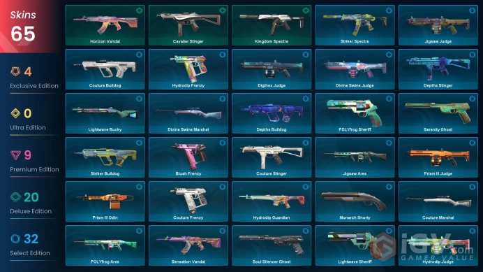 EU / 65 Skins / Reaver Vandal / Oni Phantom / Forsaken Vandal / Gaia's Vengeance Vandal / V131