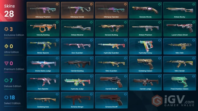 [NA] 28 SKINS | Glitchpop Vandal  | Glitchpop Phantom|  Glitchpop Operator ~ 6,525 VP Inventory value
