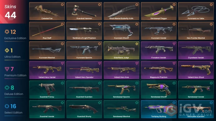 Na-Usa-Can | Kuronami Bundle | Valiant Hero Bundle | Celestial Fan | Forsaken Vandal | Sentinels of Light Phantom | 44 Skins | Level 89 | Full A