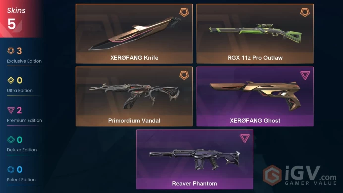 Na-Usa-Can | Xerofang Knife | Primordium Vandal | Reaver Phantom | RGX 11z Pro Operator | Xerofang Ghost | 5 Skins | Level 20 | Full Acc